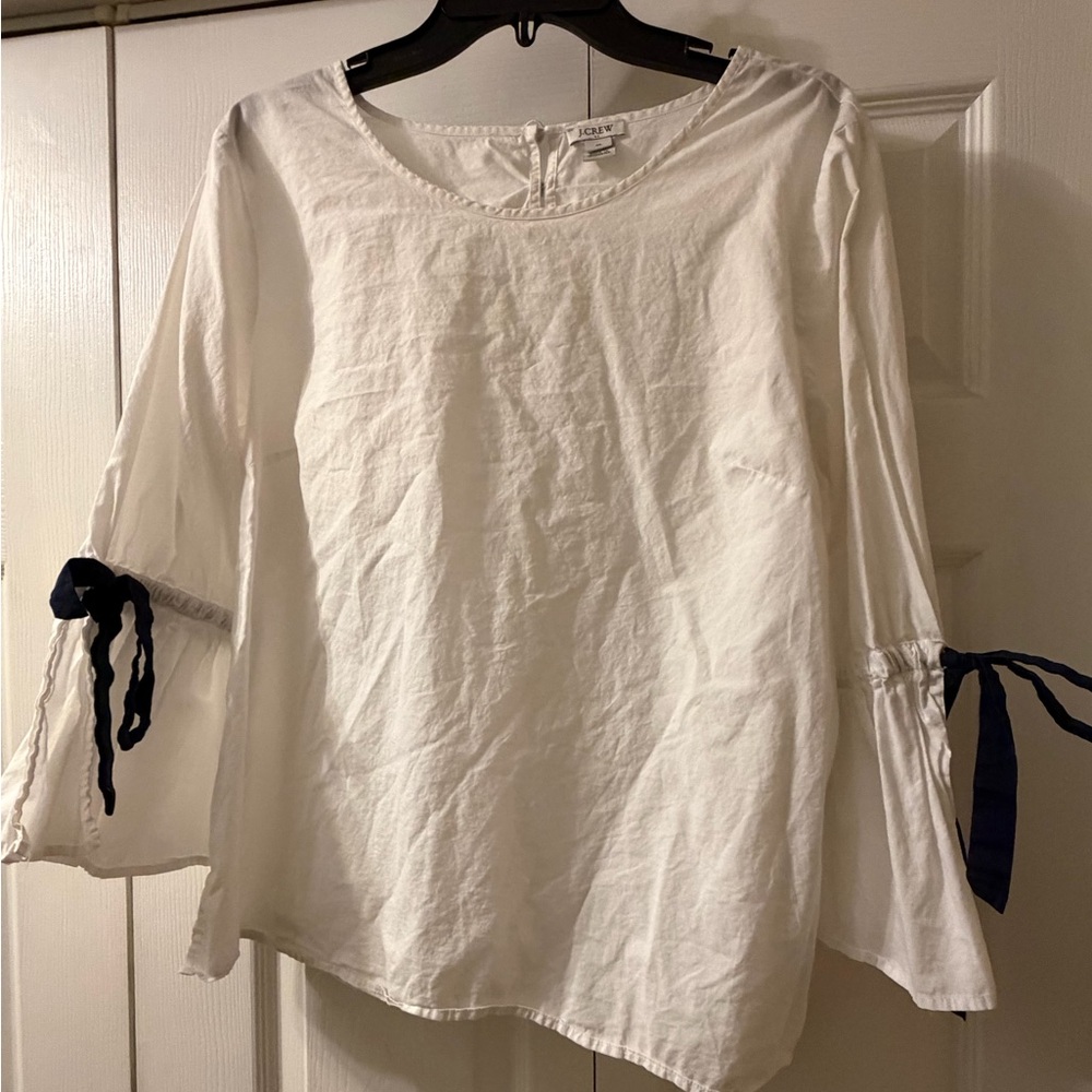 J. Crew Ivory Blouse with Navy Ties